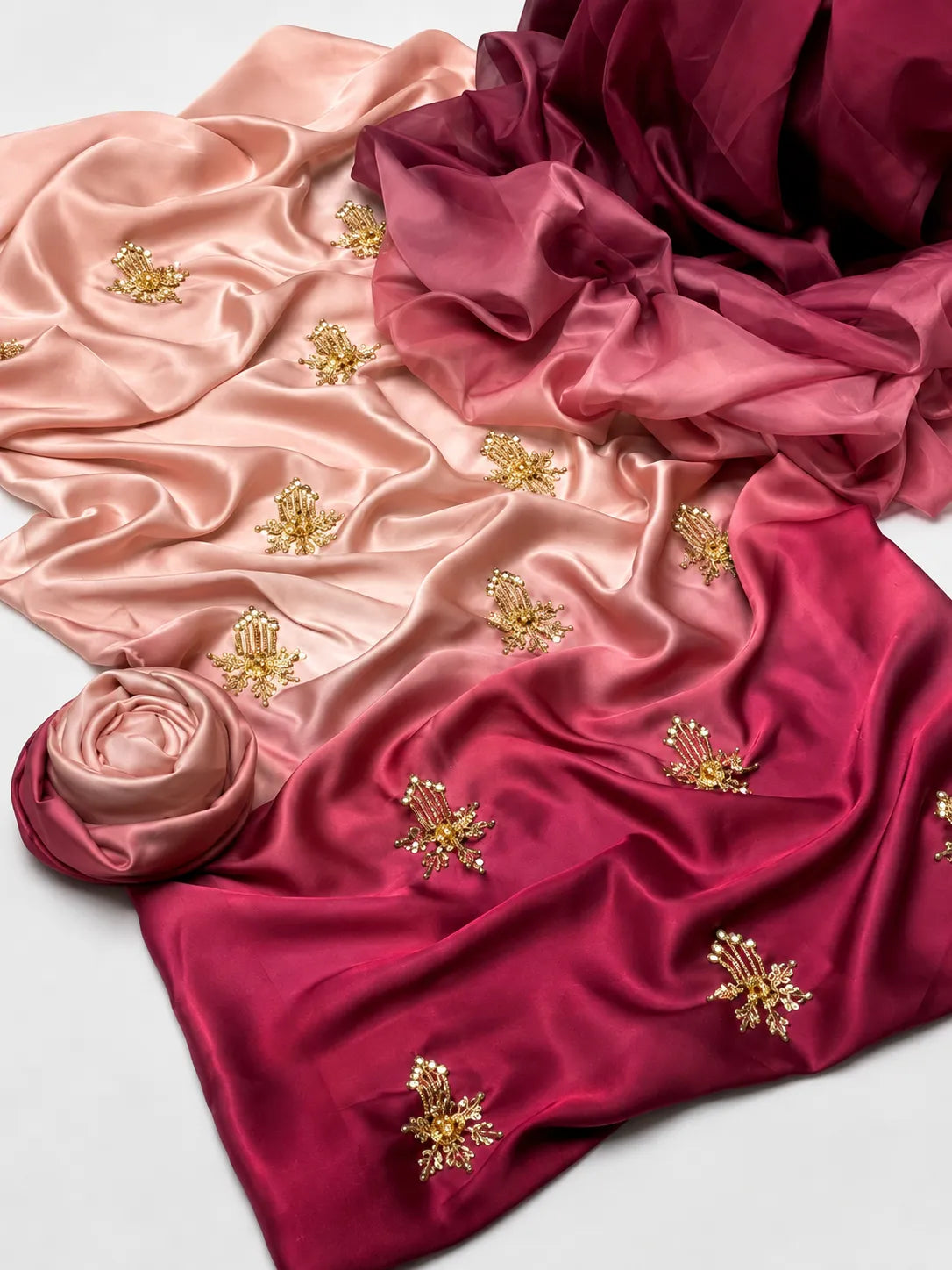 Premium 3 Piece Ombre Shamoz Silk Suit – Rose Pink & Magenta Embroidered Collection
