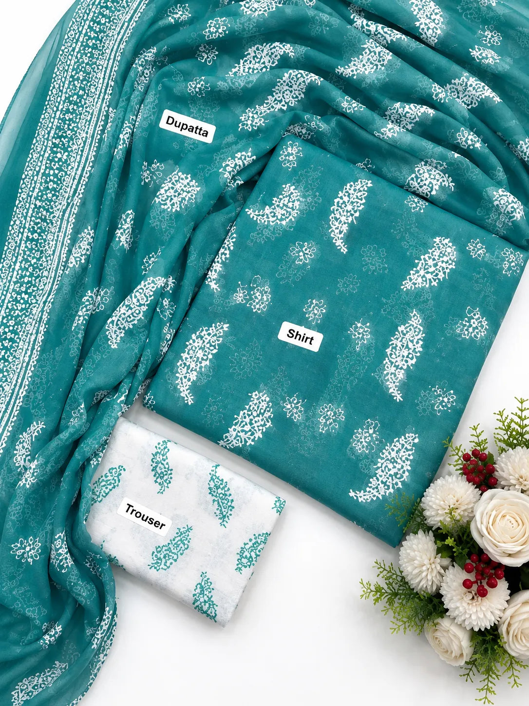 Original 3 Piece Premium Airjet Lawn Suit – Teal Green Digital Printed Unstitched Collection