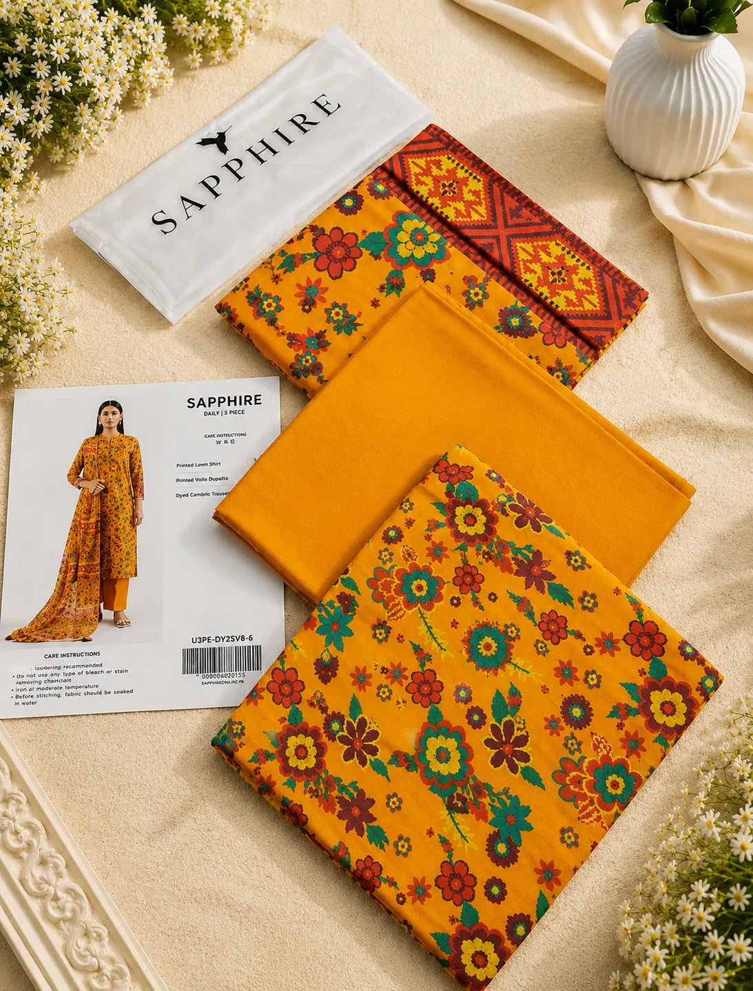 Sapphire 3-Piece Printed Lawn Suit – Premium Unstiched Collection