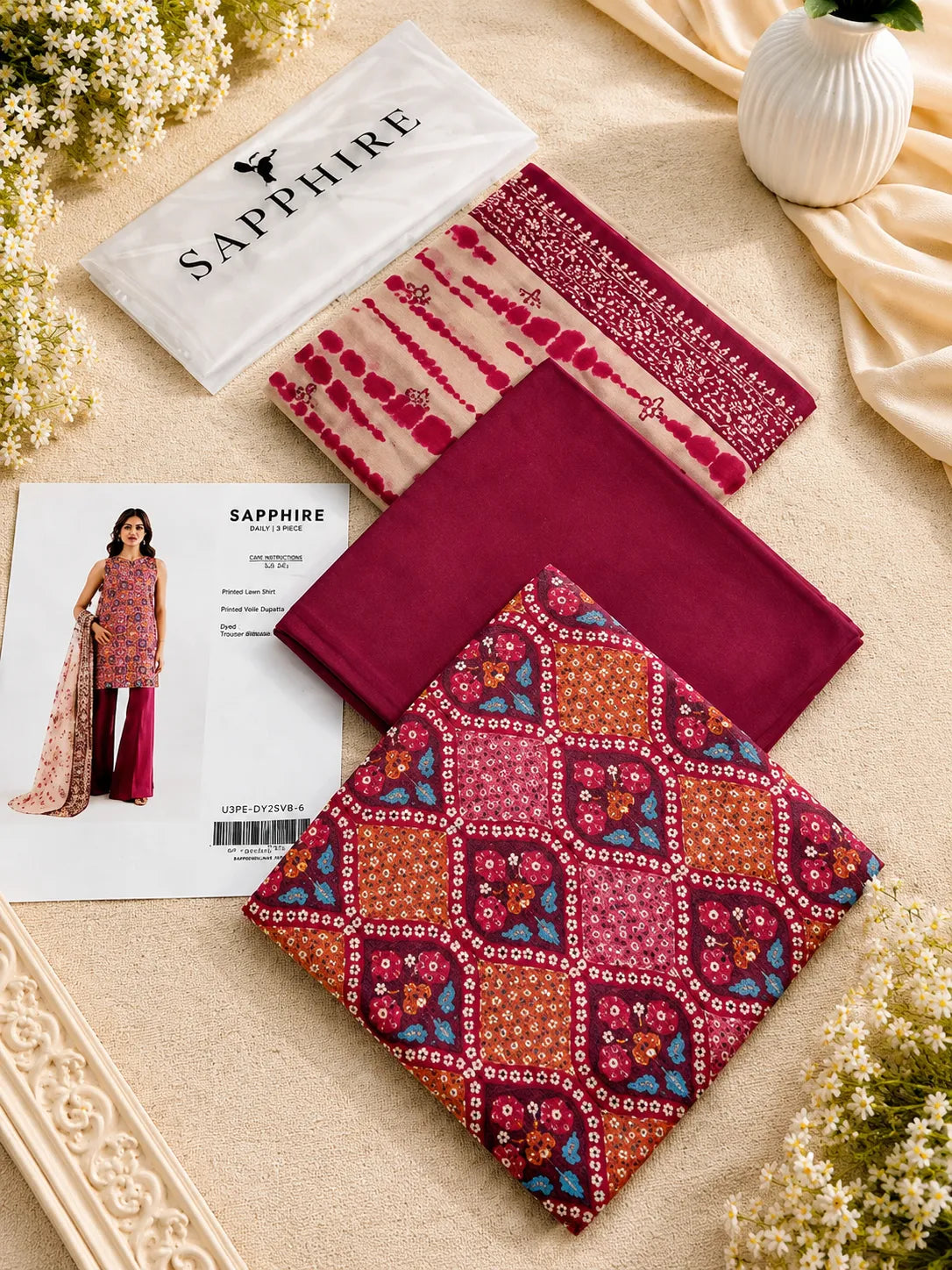 Sapphire 3-Piece Printed Lawn Suit – Premium Unstiched Collection