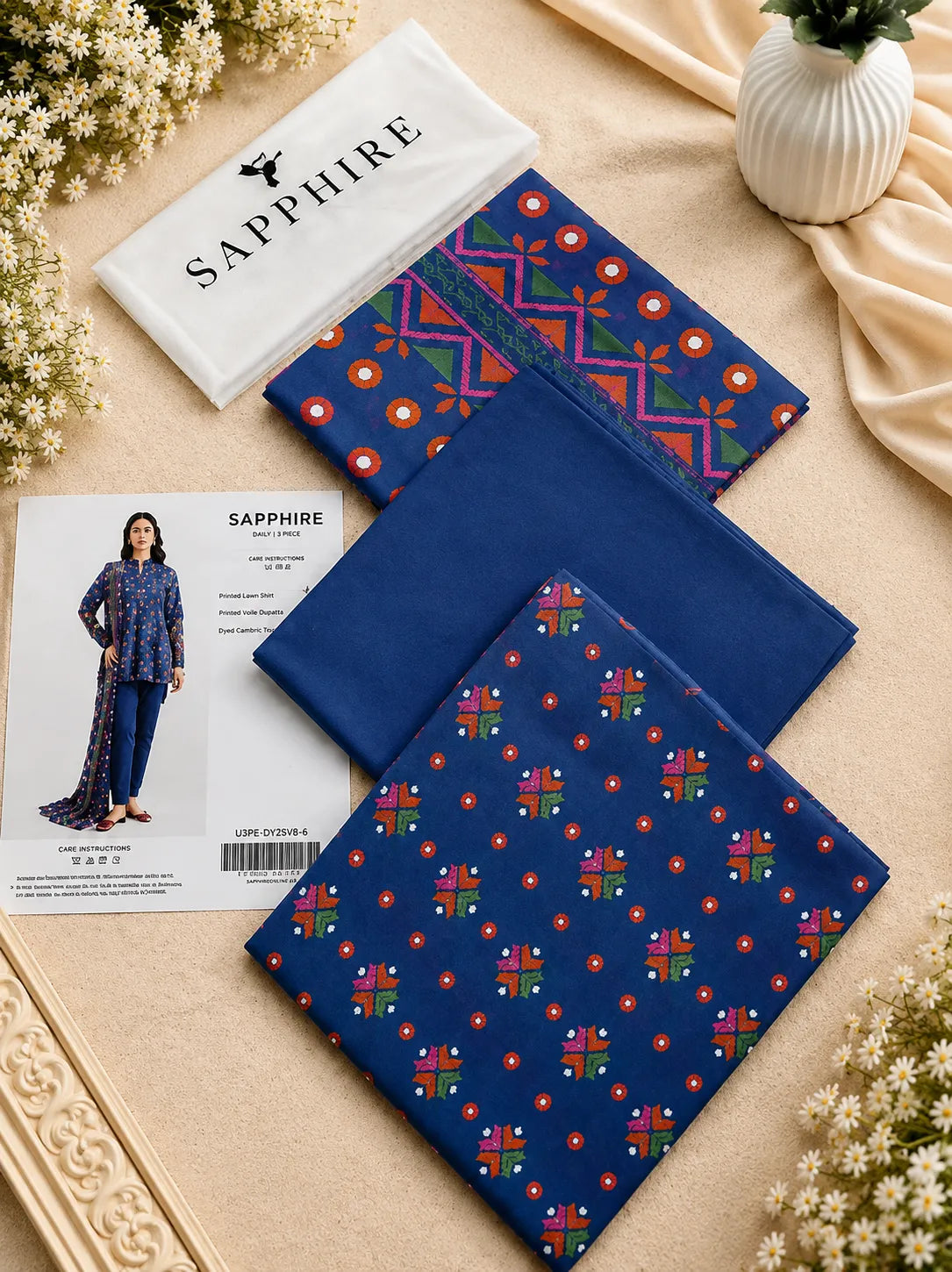 Sapphire 3-Piece Printed Lawn Suit – Premium Unstiched Collection