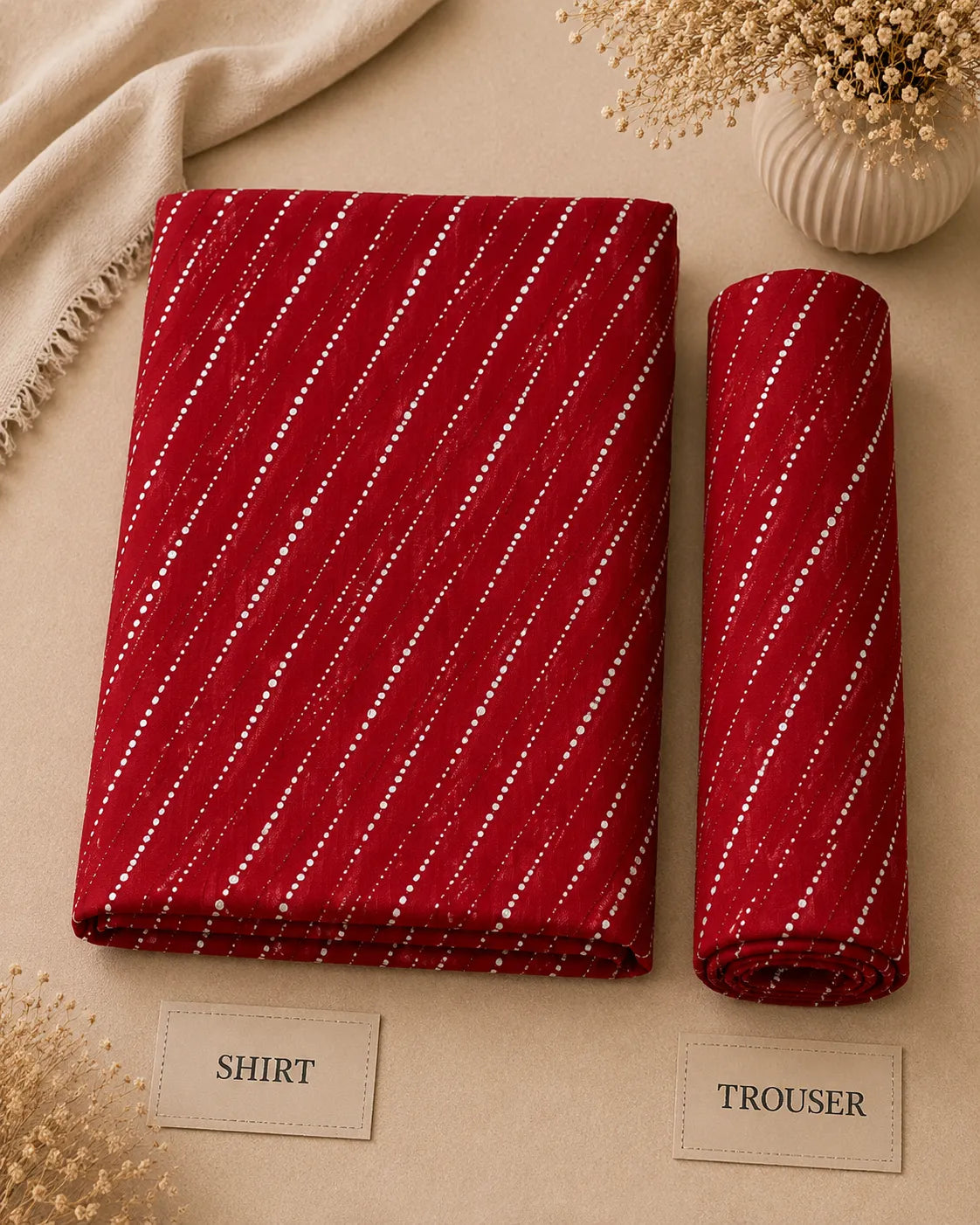 Maroon Striped 3-Piece Lawn Suit