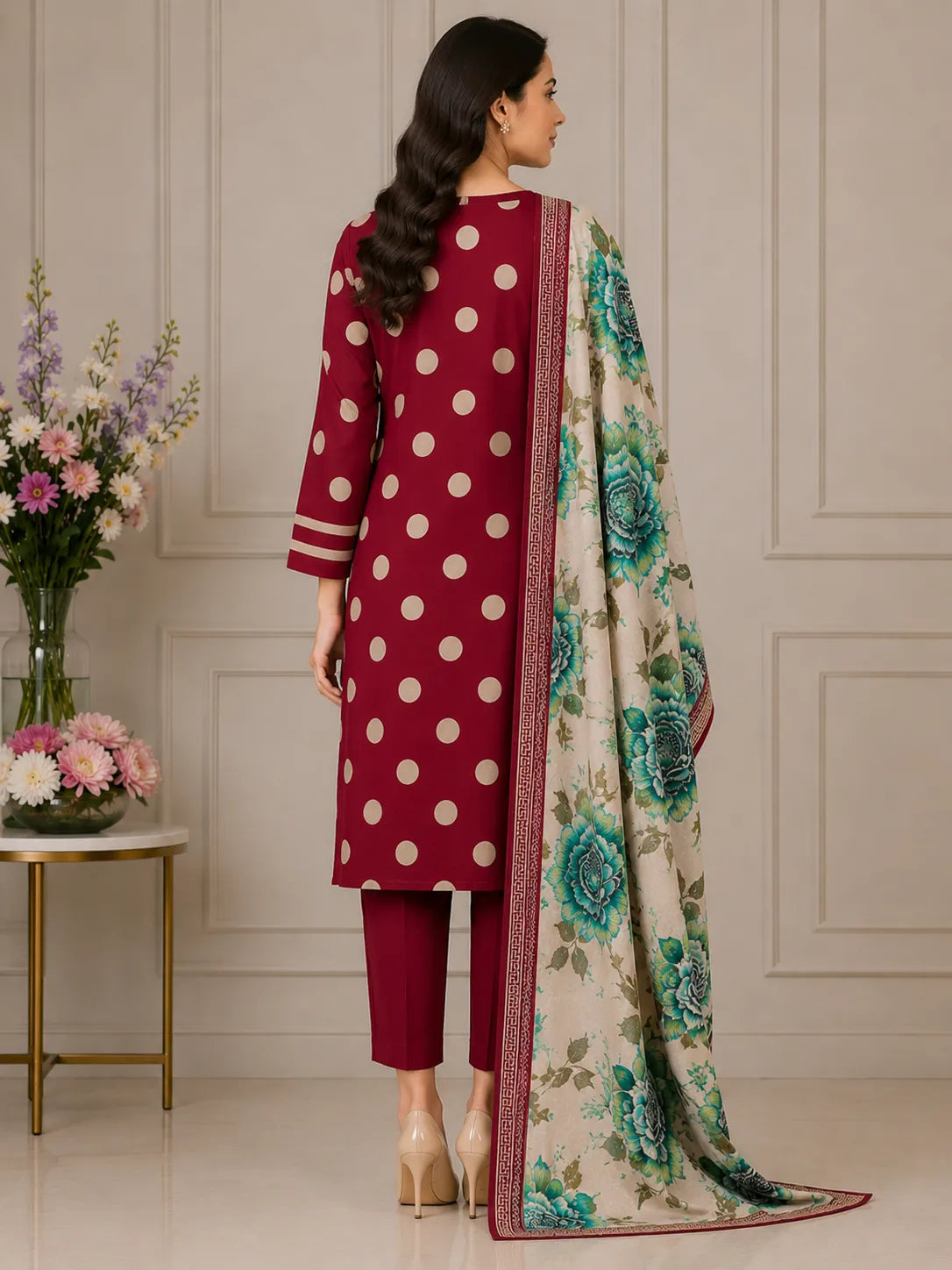 Maroon Polka Dot 3-Piece Suit
