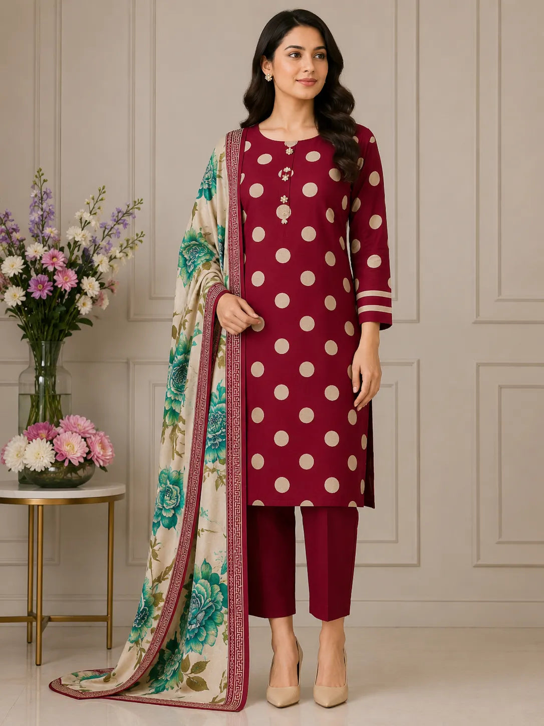Maroon Polka Dot 3-Piece Suit