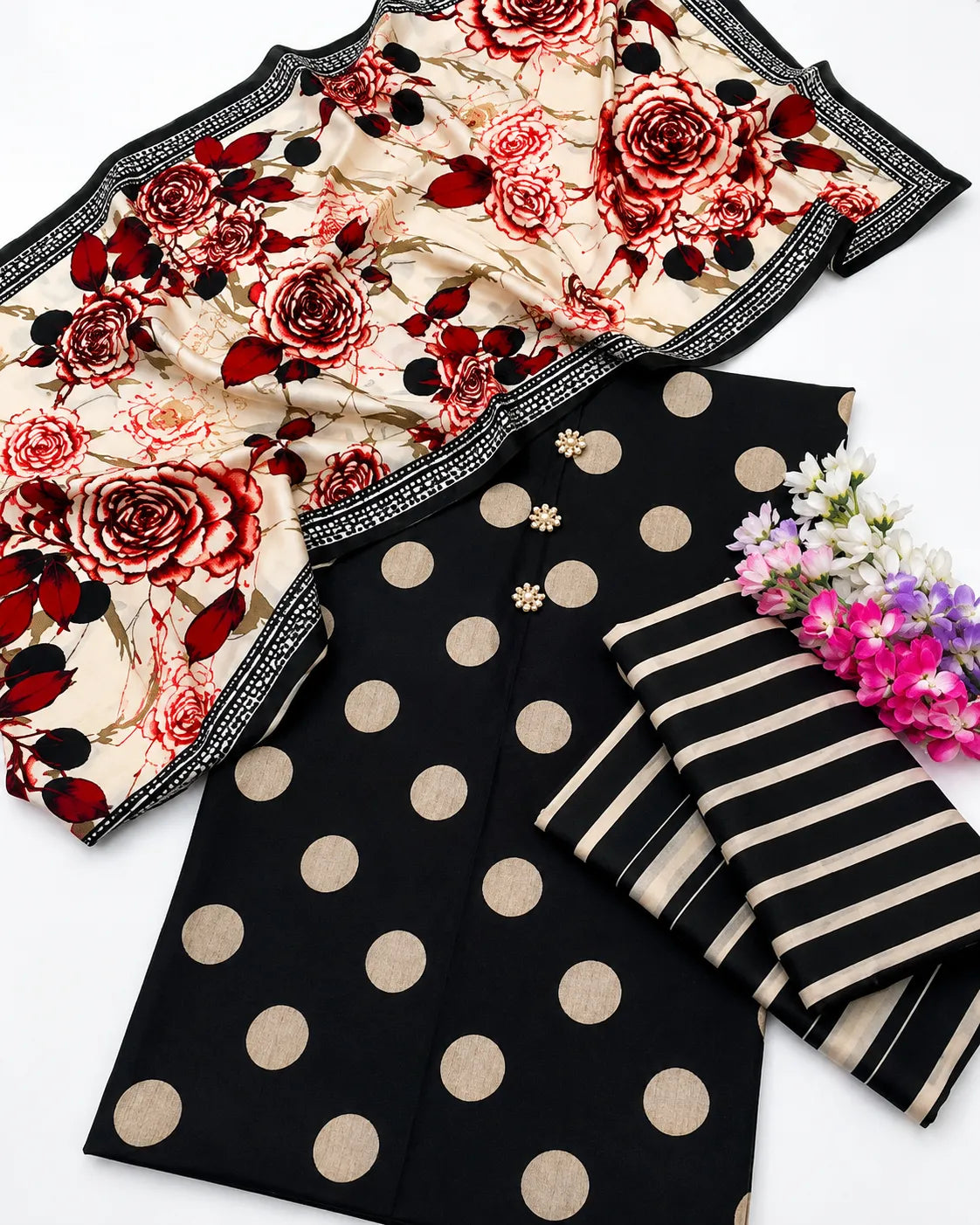 Black Rose Print 3-Piece Suit