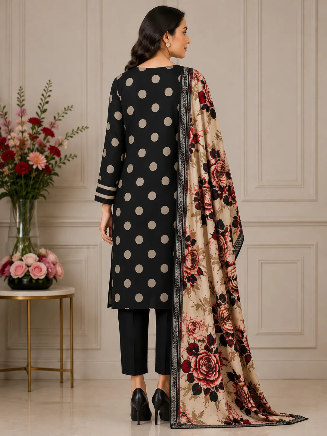 Black Rose Print 3-Piece Suit