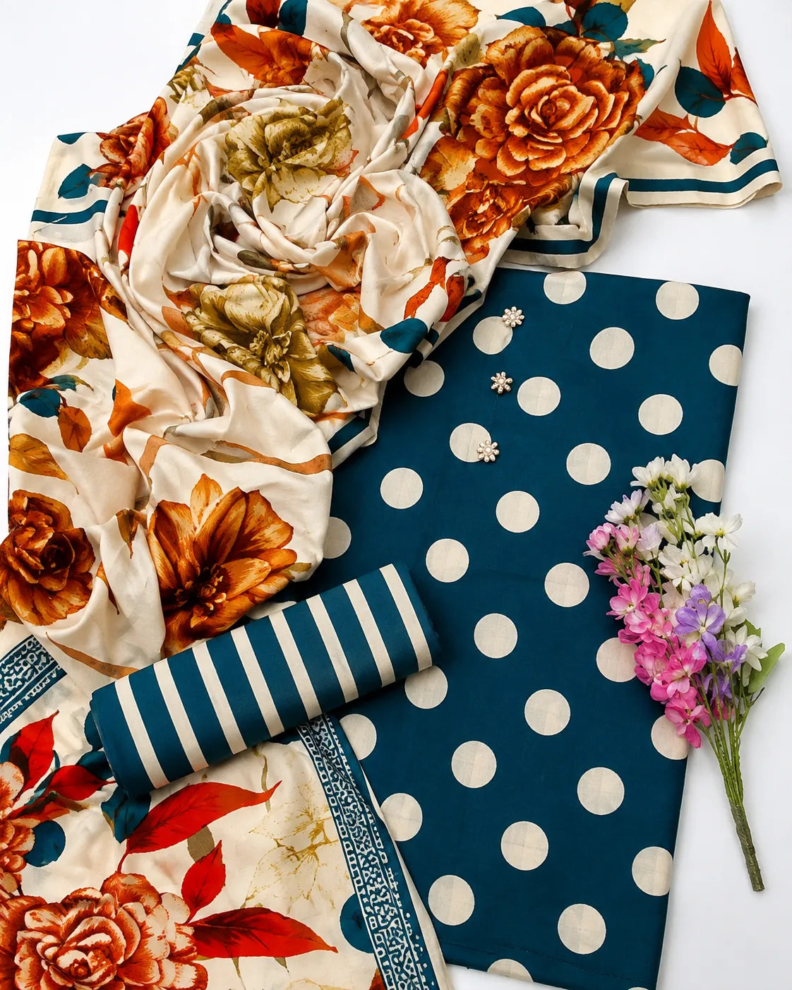 Teal Floral Print 3-Piece Suit