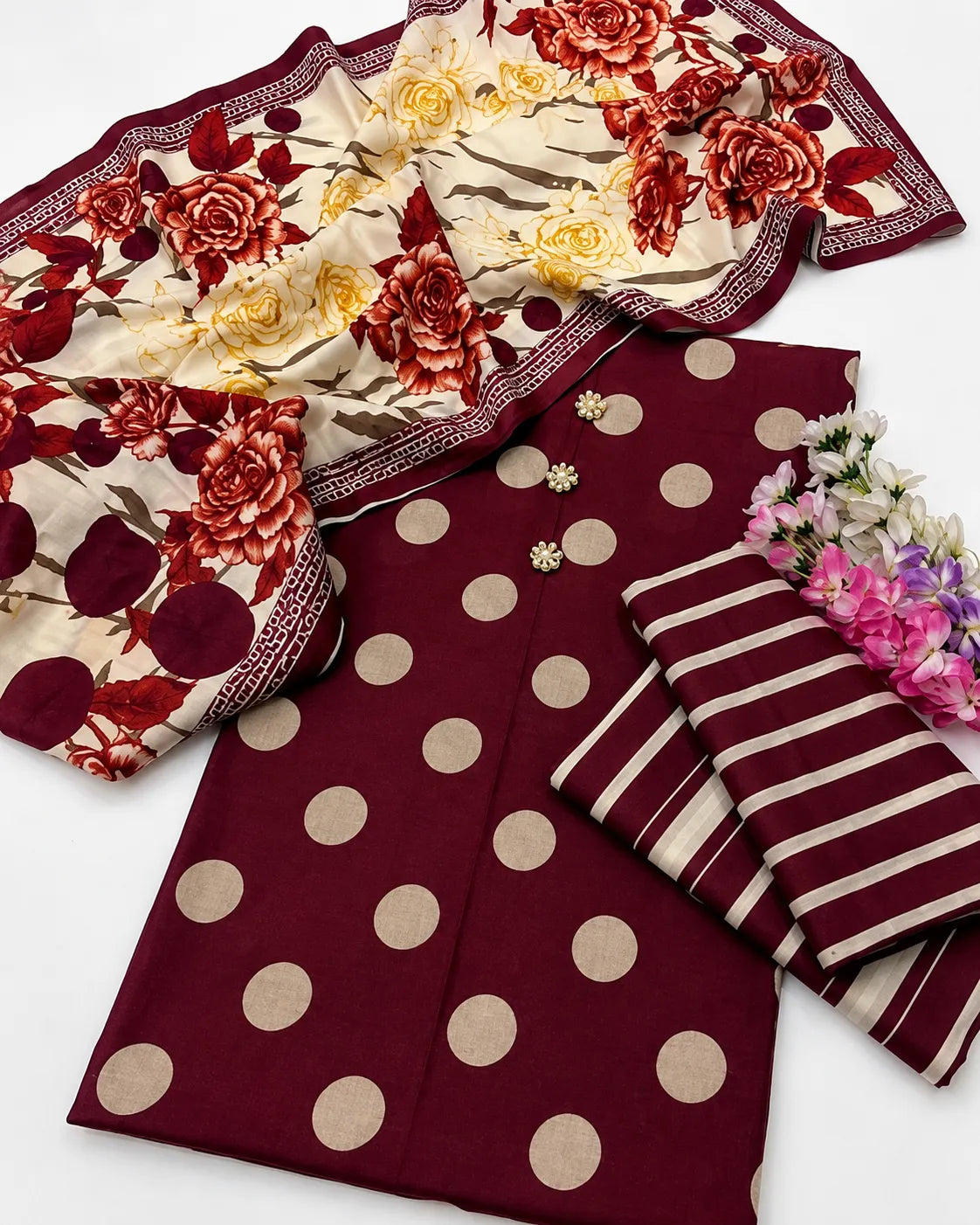 Burgundy Floral 3-Piece Suit