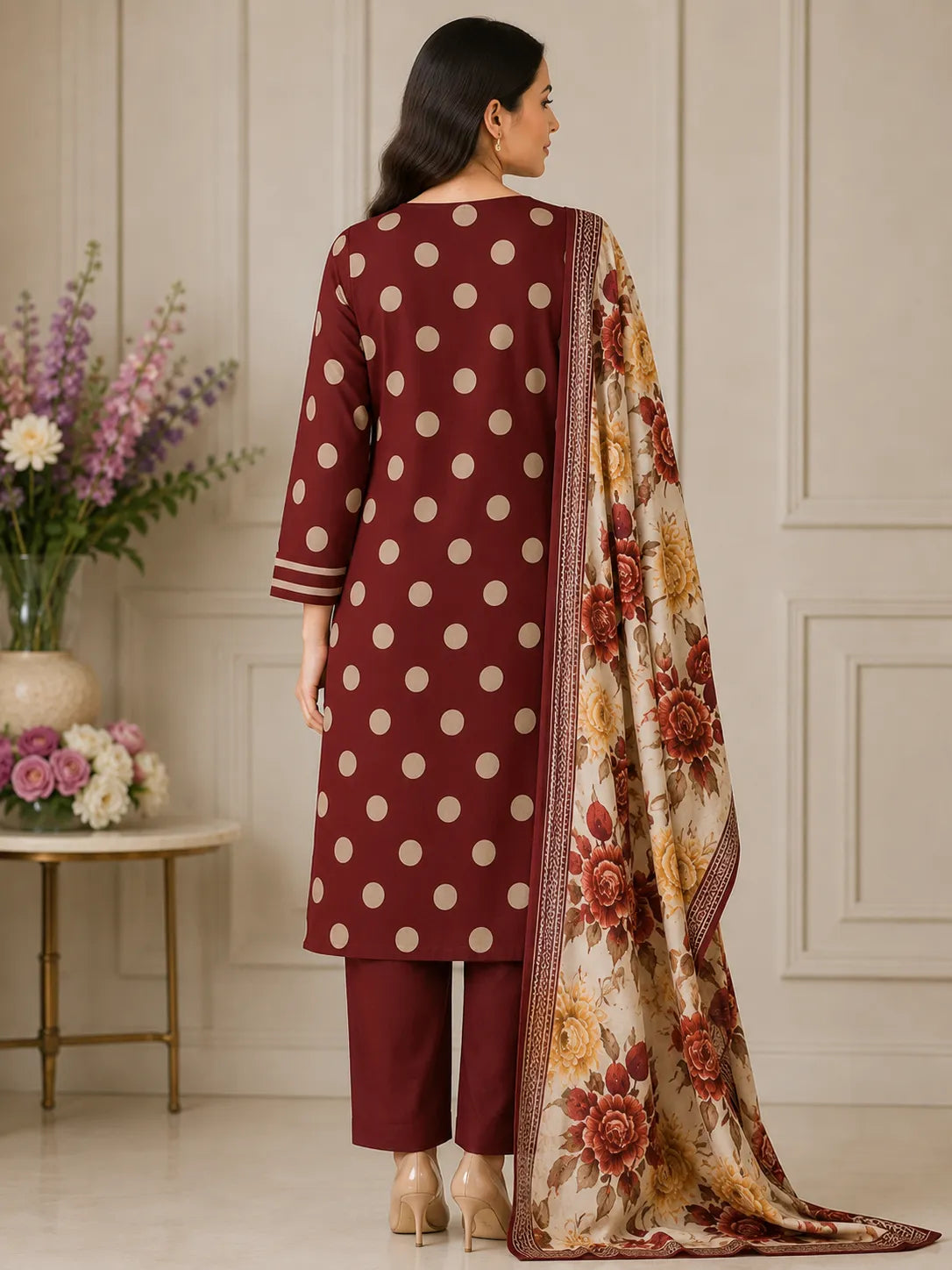 Burgundy Floral 3-Piece Suit