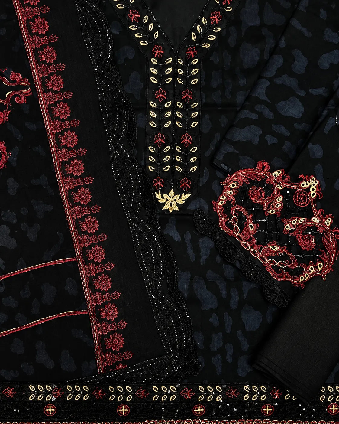 Black Embroidered 3-Piece Suit
