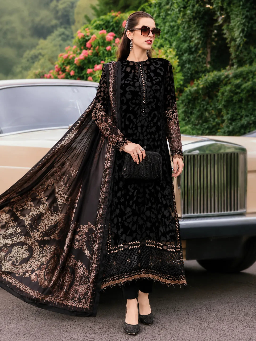 Black Embroidered 3-Piece Suit