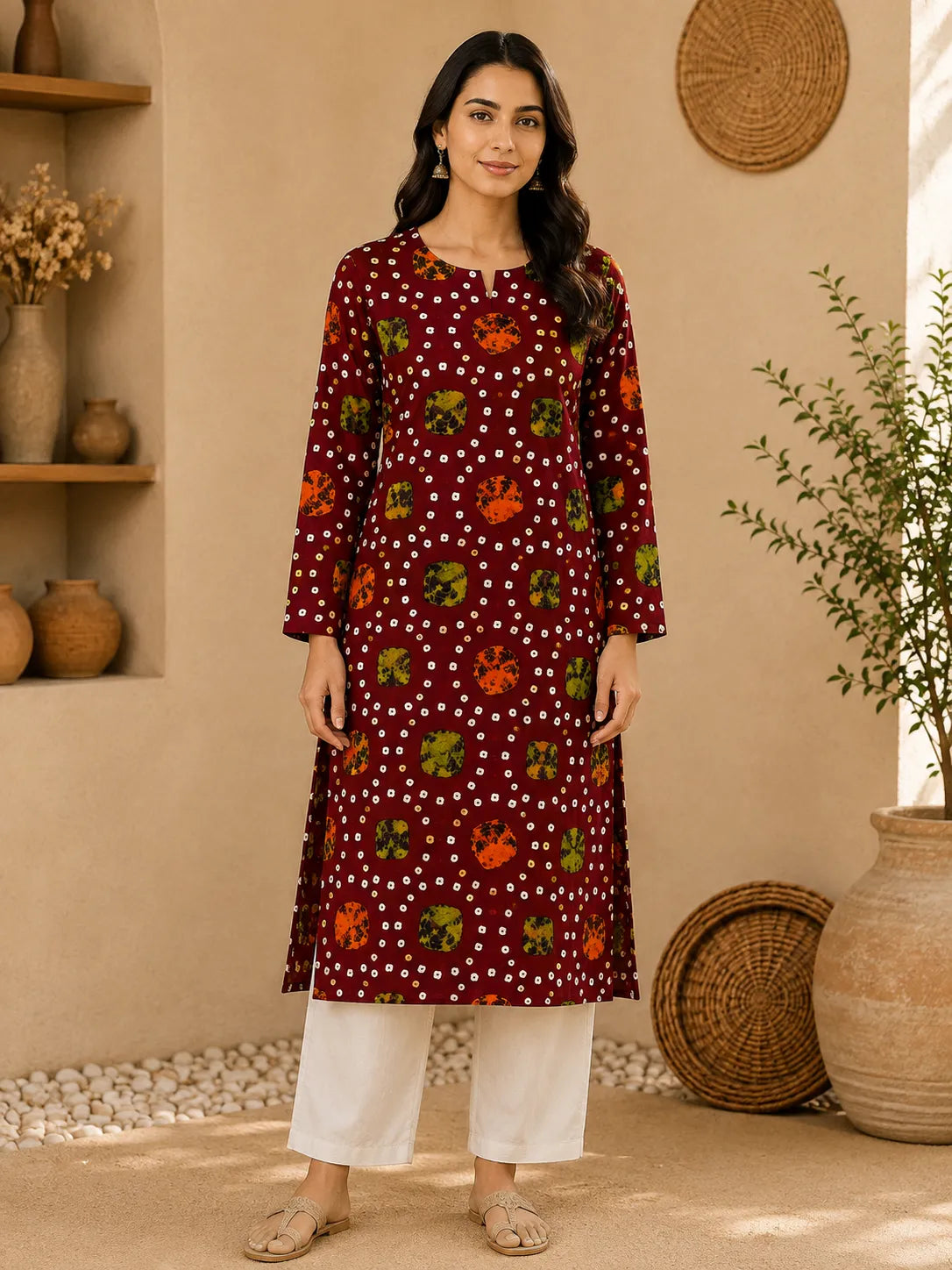 Maroon Printed 2-Piece Suit