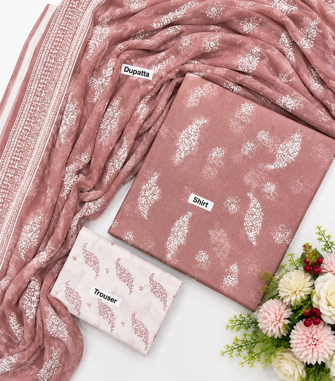 Original 3 Piece Premium Airjet Lawn Suit – Dusty Rose Digital Printed Collection