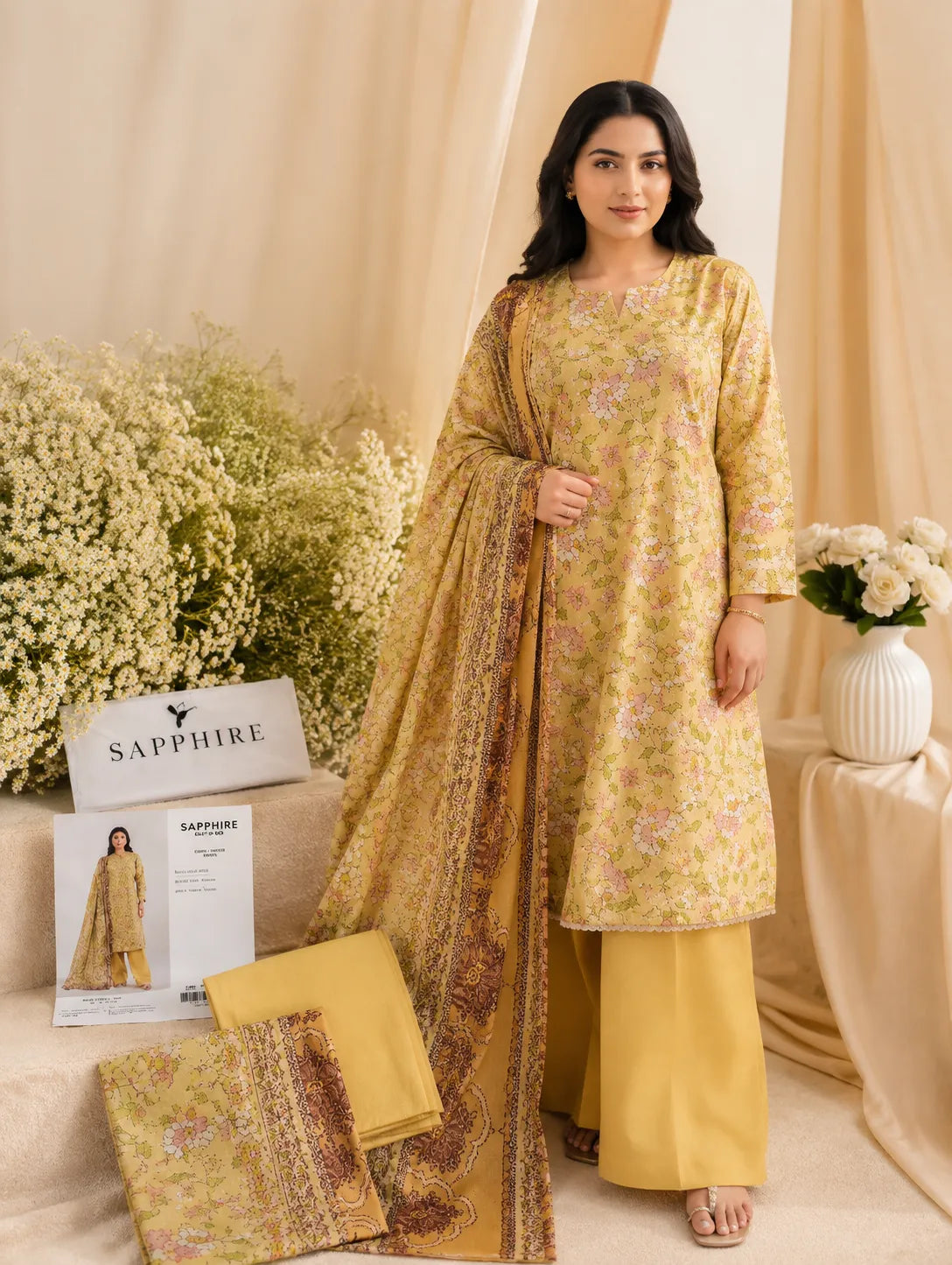 Sapphire 3-Piece Printed Lawn Suit – Premium Unstiched Collection