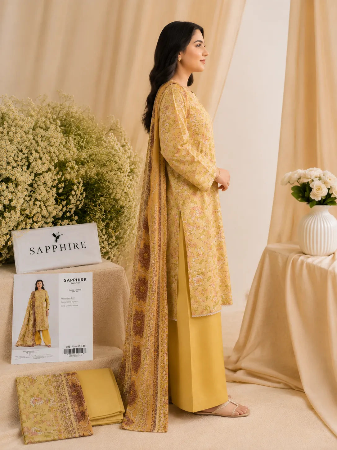 Sapphire 3-Piece Printed Lawn Suit – Premium Unstiched Collection