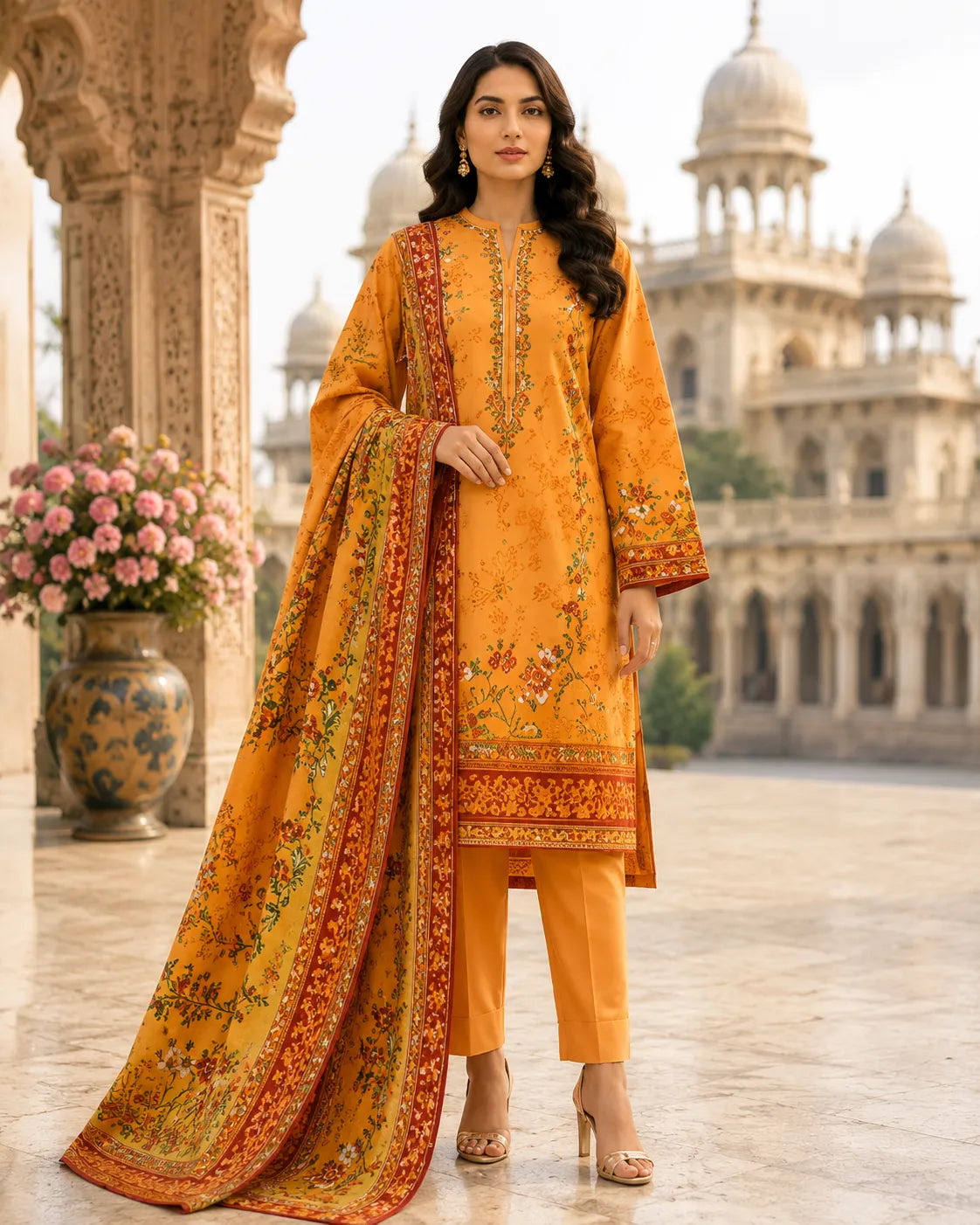 Mughal 3-Piece Printed Lawn Suit – Premium Collection