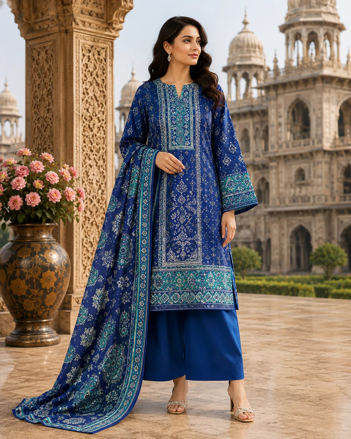 Mughal 3-Piece Printed Lawn Suit – Premium Collection