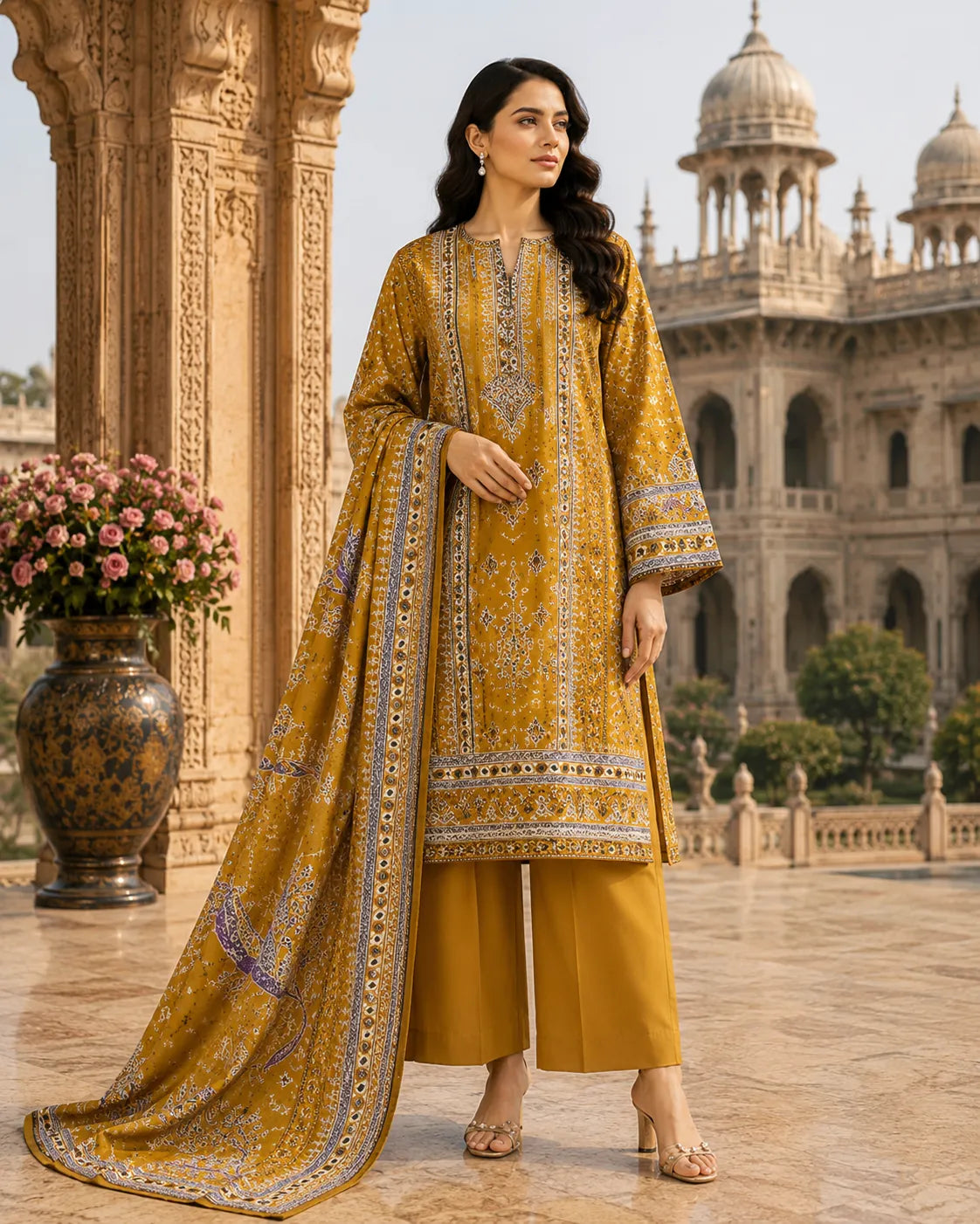 Mughal 3-Piece Printed Lawn Suit – Premium Collection