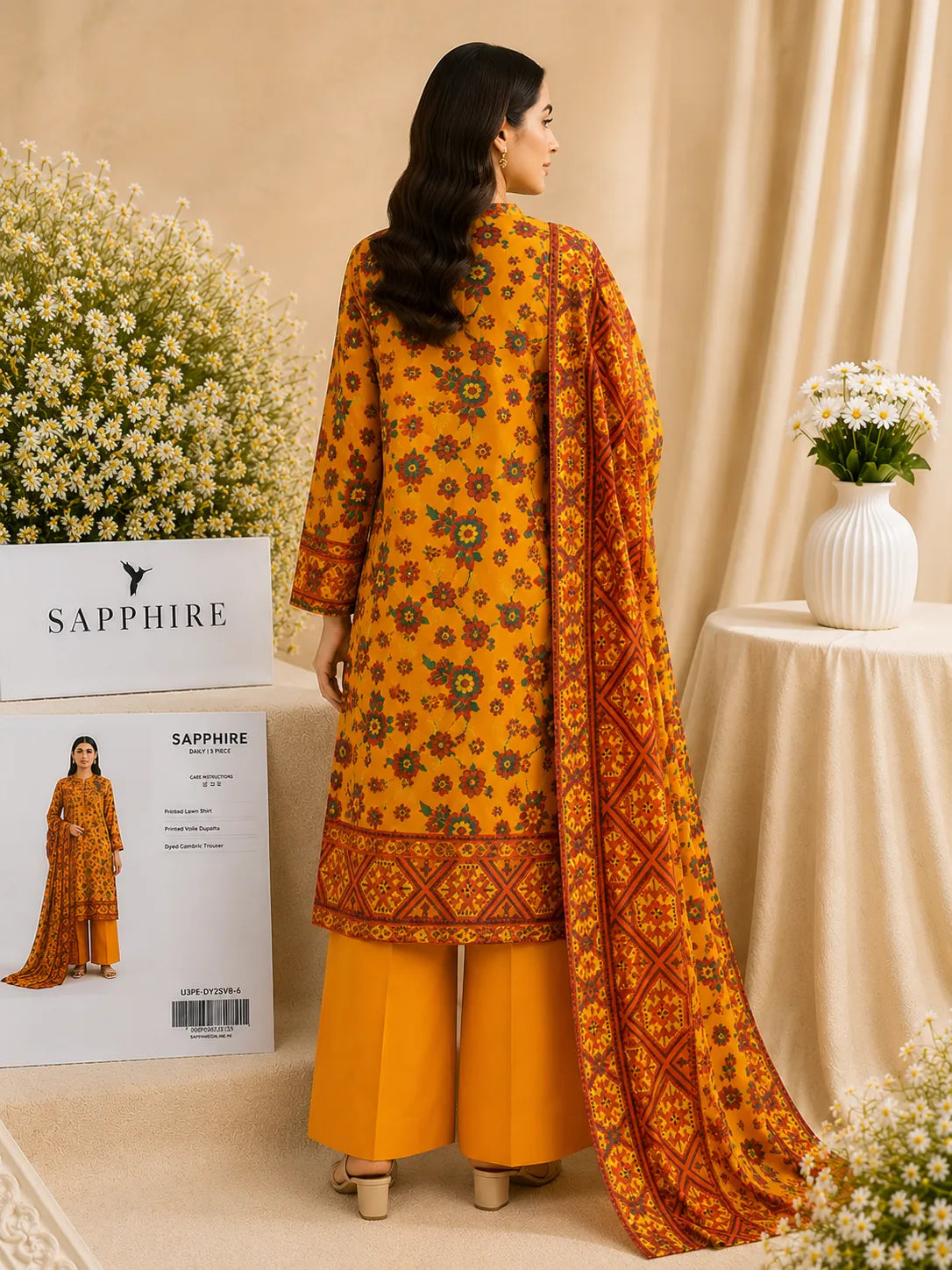 Sapphire 3-Piece Printed Lawn Suit – Premium Unstiched Collection