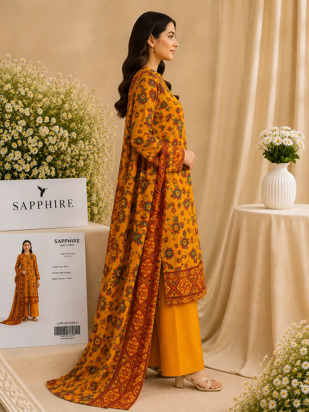 Sapphire 3-Piece Printed Lawn Suit – Premium Unstiched Collection