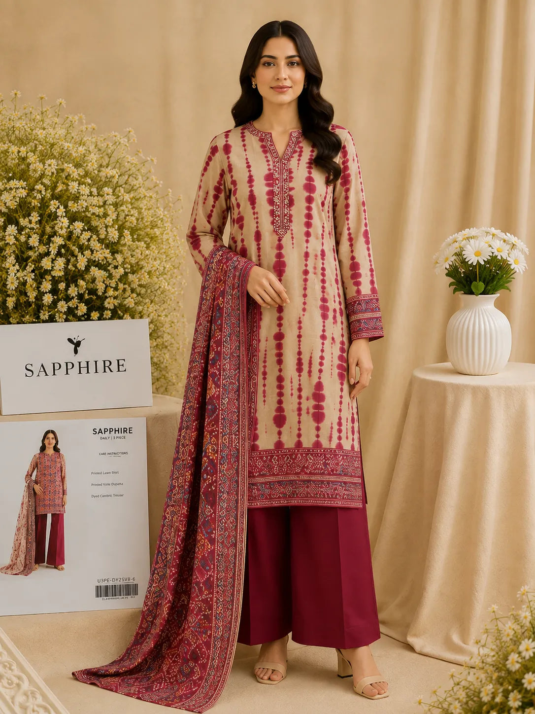 Sapphire 3-Piece Printed Lawn Suit – Premium Unstiched Collection