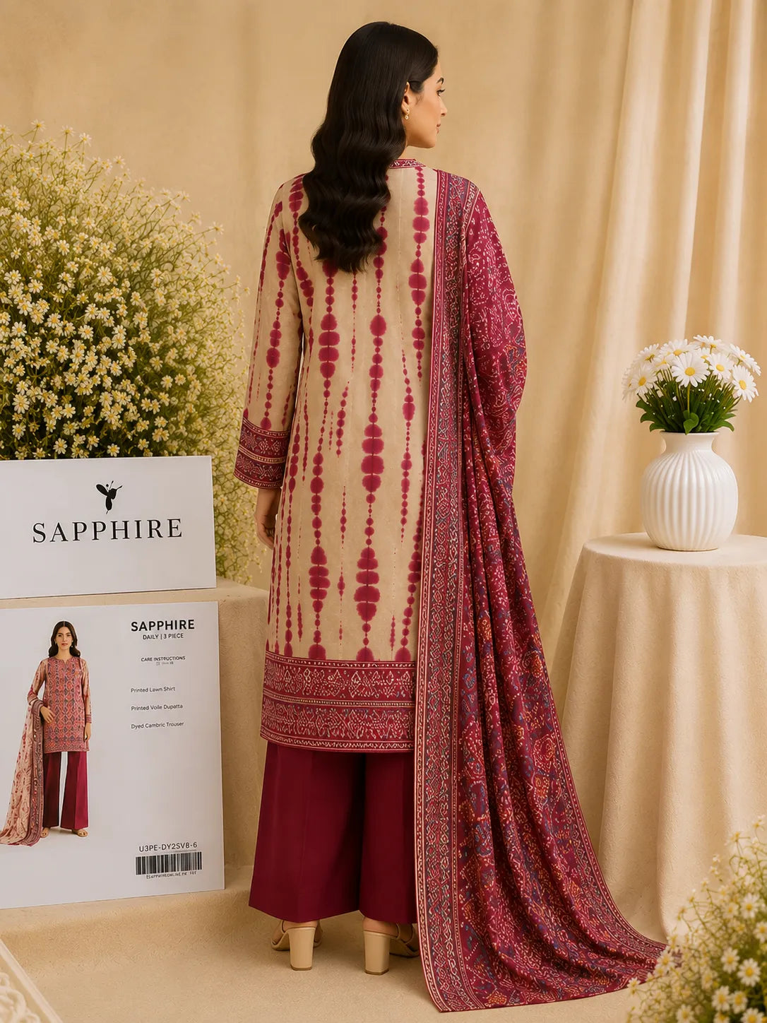 Sapphire 3-Piece Printed Lawn Suit – Premium Unstiched Collection