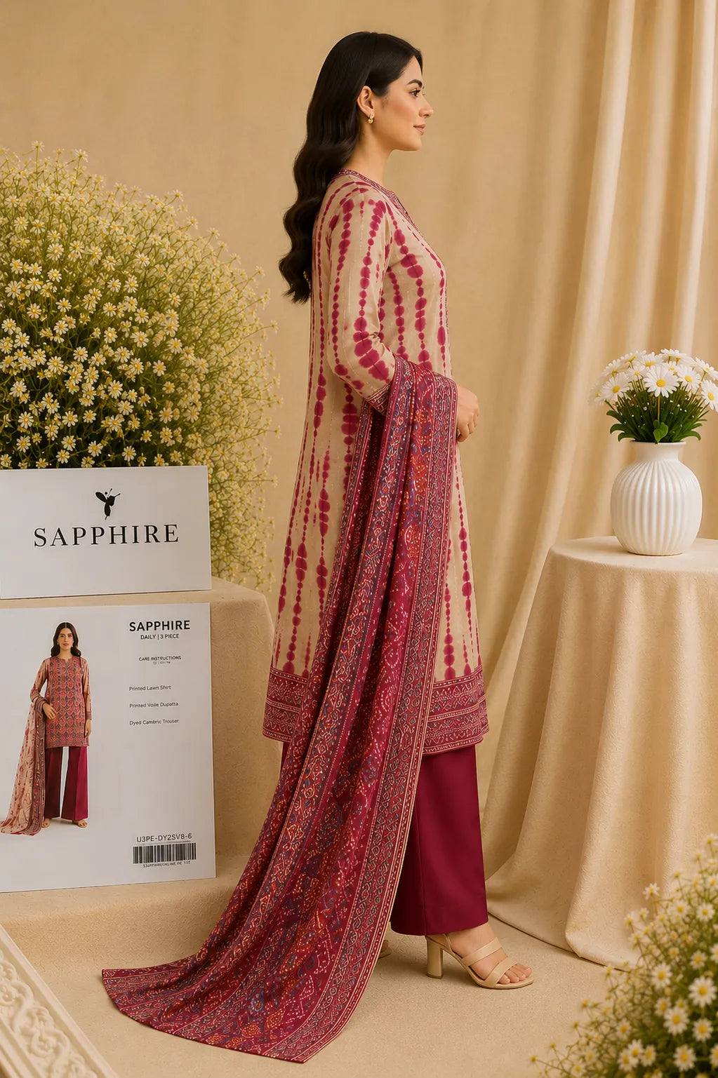 Sapphire 3-Piece Printed Lawn Suit – Premium Unstiched Collection