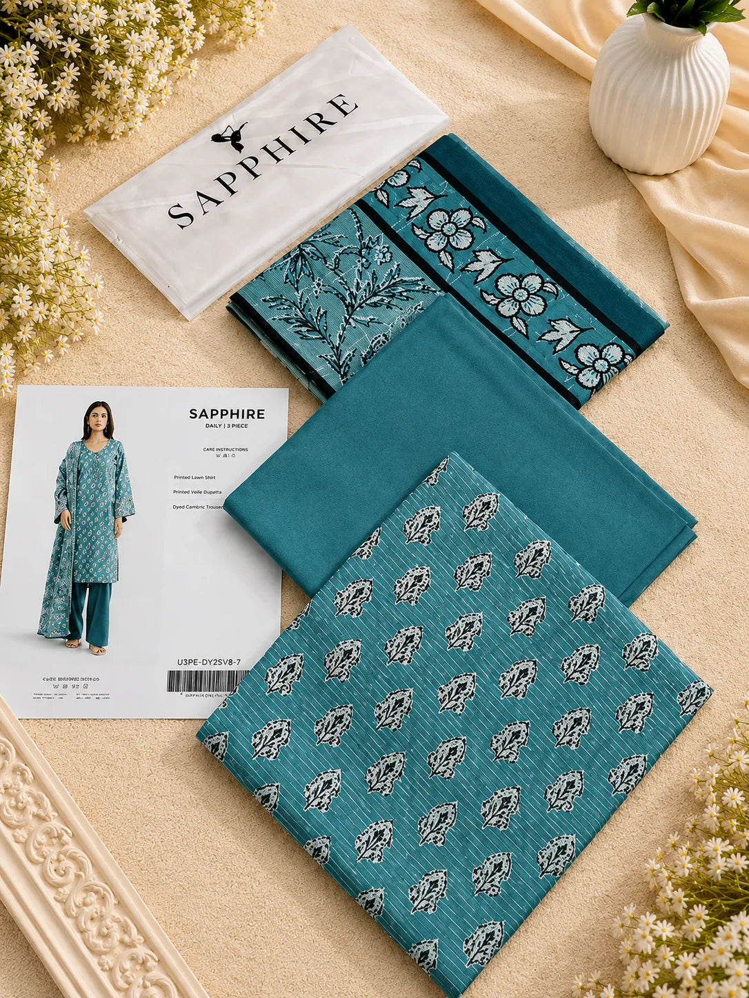 Sapphire 3-Piece Printed Lawn Suit – Premium Unstiched Collection
