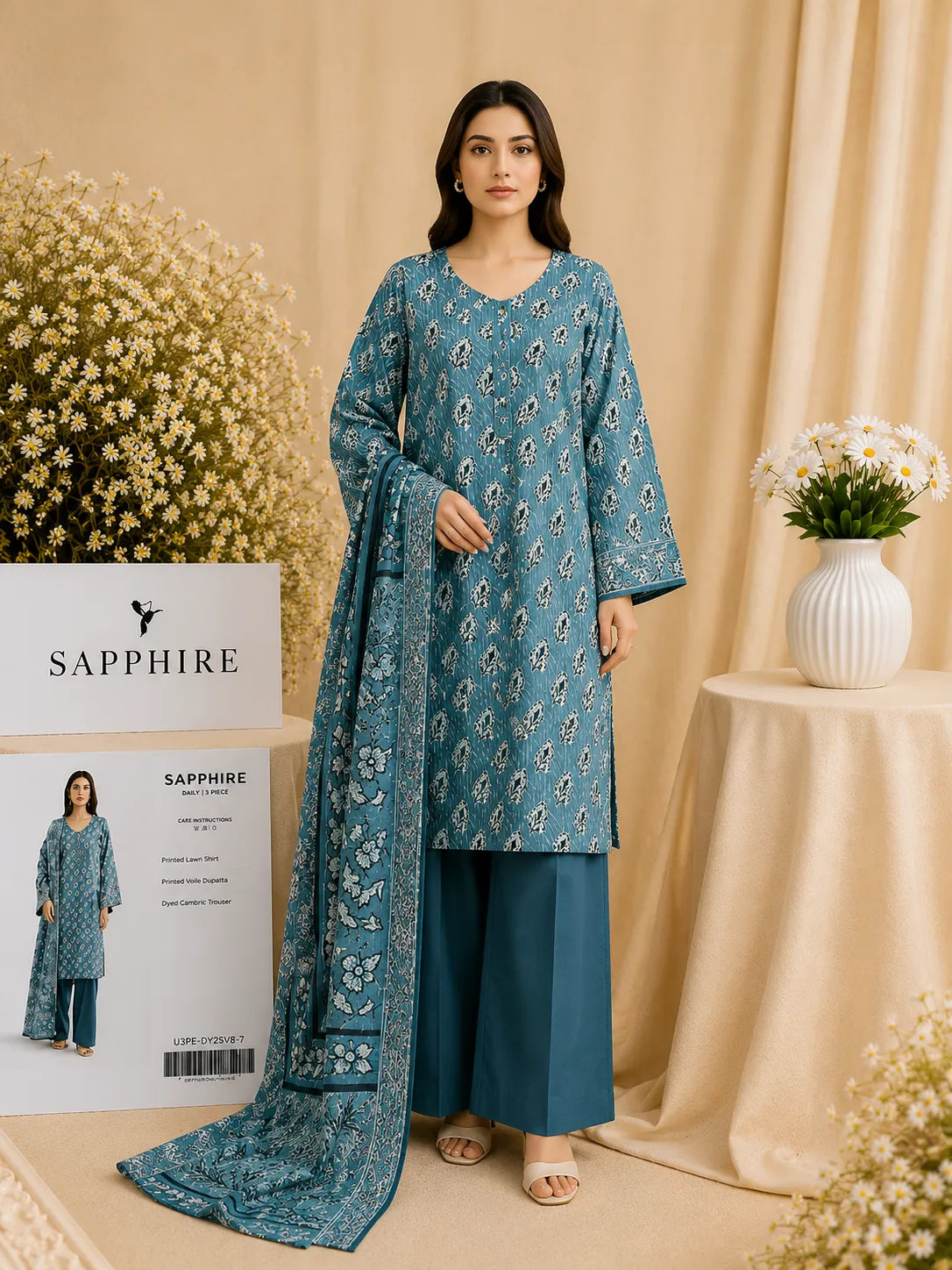 Sapphire 3-Piece Printed Lawn Suit – Premium Unstiched Collection