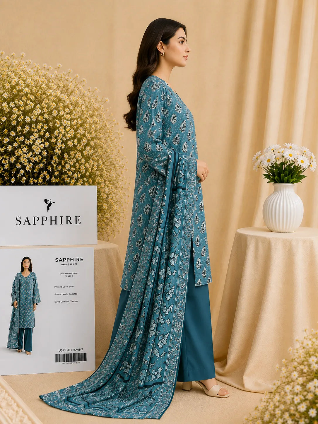 Sapphire 3-Piece Printed Lawn Suit – Premium Unstiched Collection