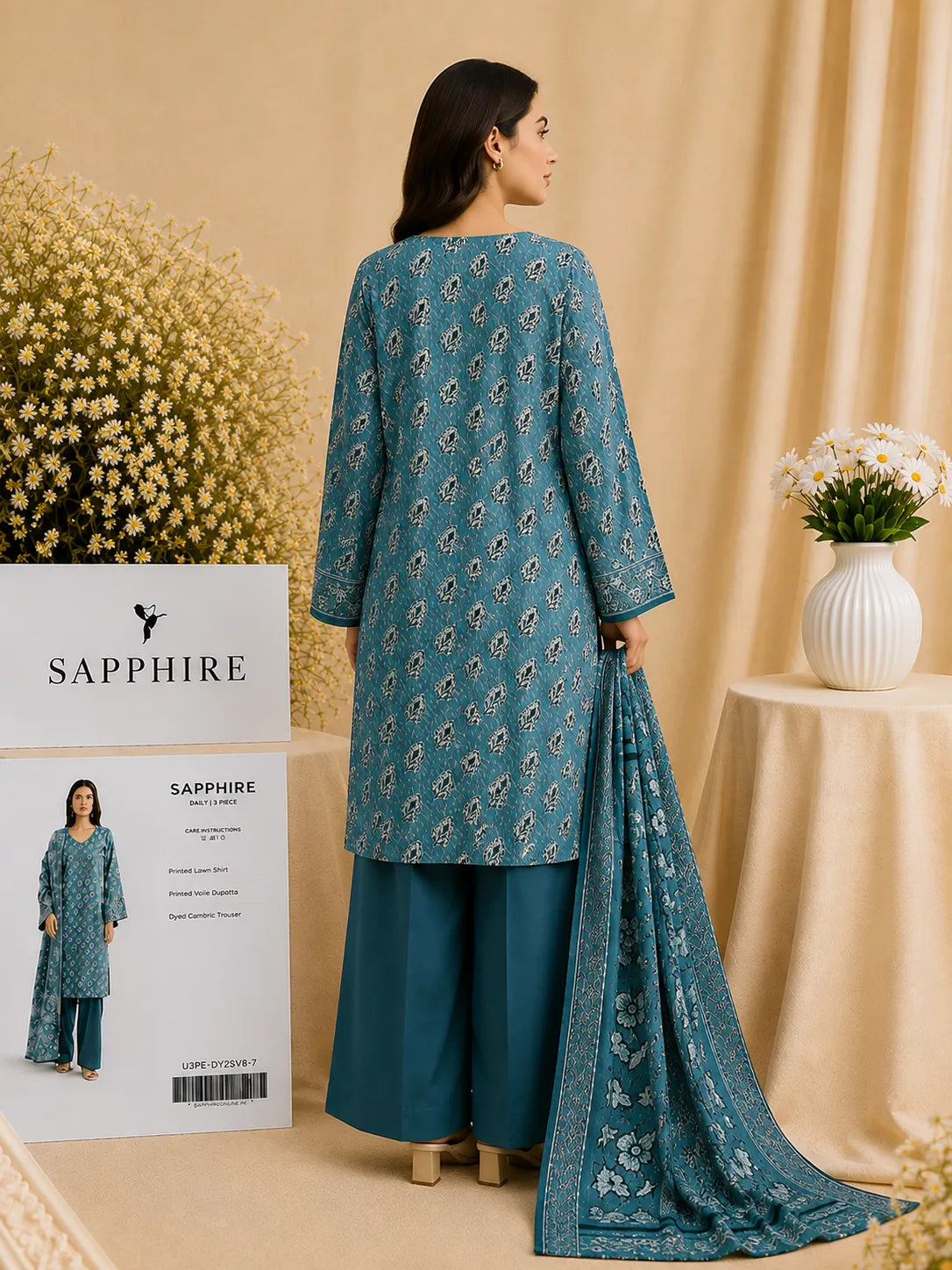 Sapphire 3-Piece Printed Lawn Suit – Premium Unstiched Collection