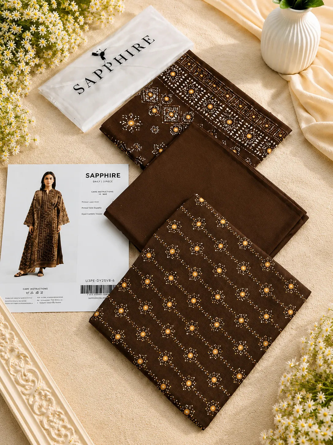 Sapphire 3-Piece Printed Lawn Suit – Premium Unstich Collection