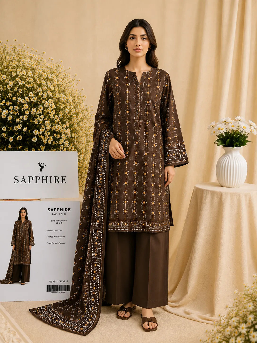 Sapphire 3-Piece Printed Lawn Suit – Premium Unstich Collection
