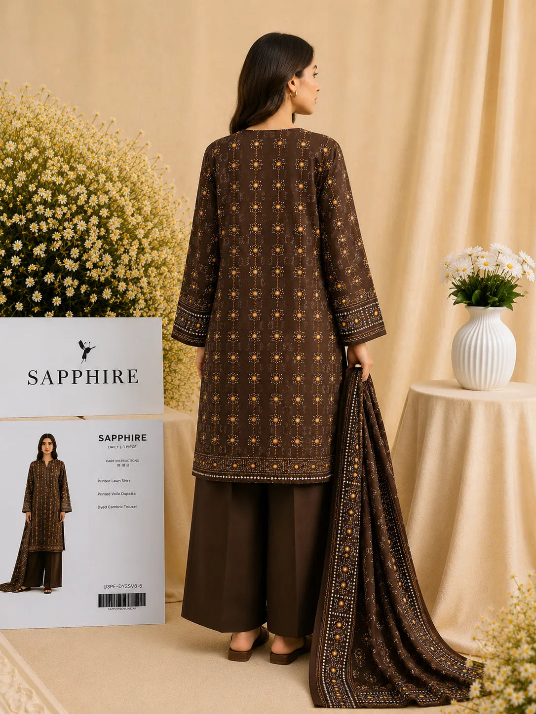 Sapphire 3-Piece Printed Lawn Suit – Premium Unstich Collection