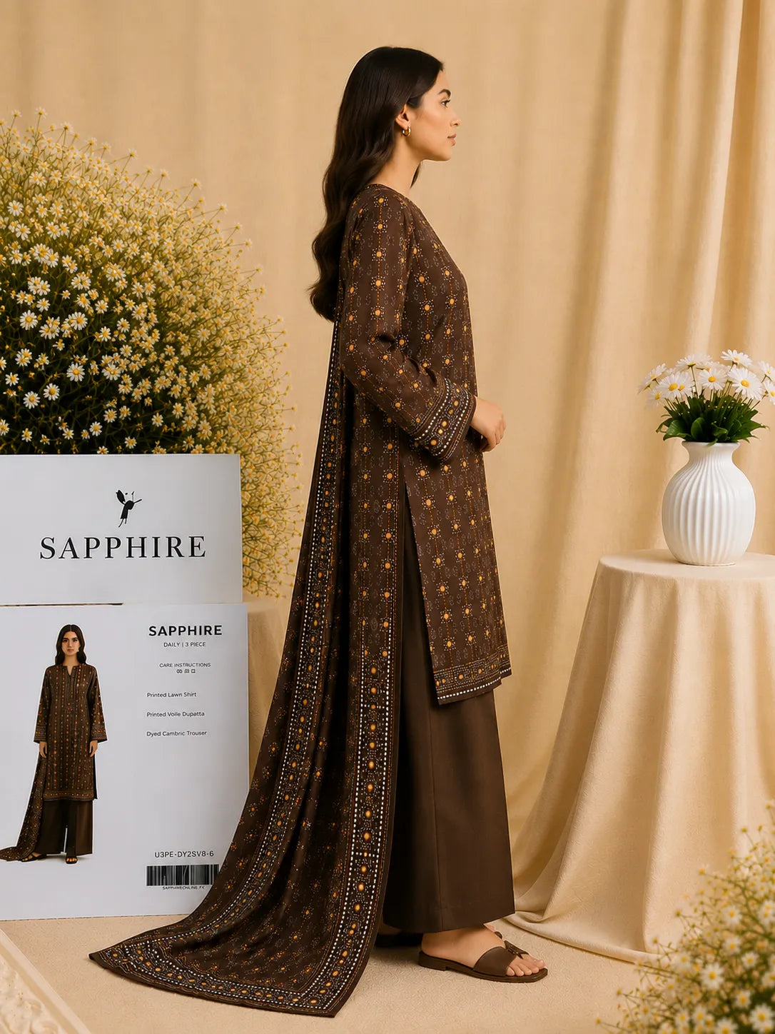 Sapphire 3-Piece Printed Lawn Suit – Premium Unstich Collection