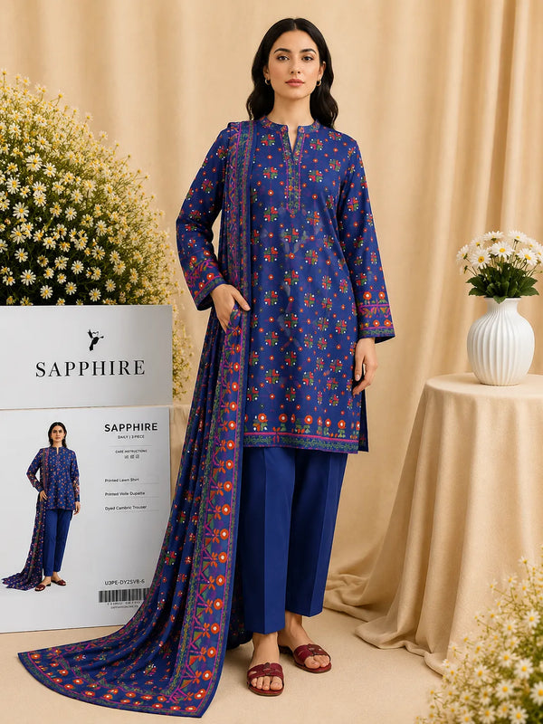 Sapphire 3-Piece Printed Lawn Suit – Premium Unstiched Collection
