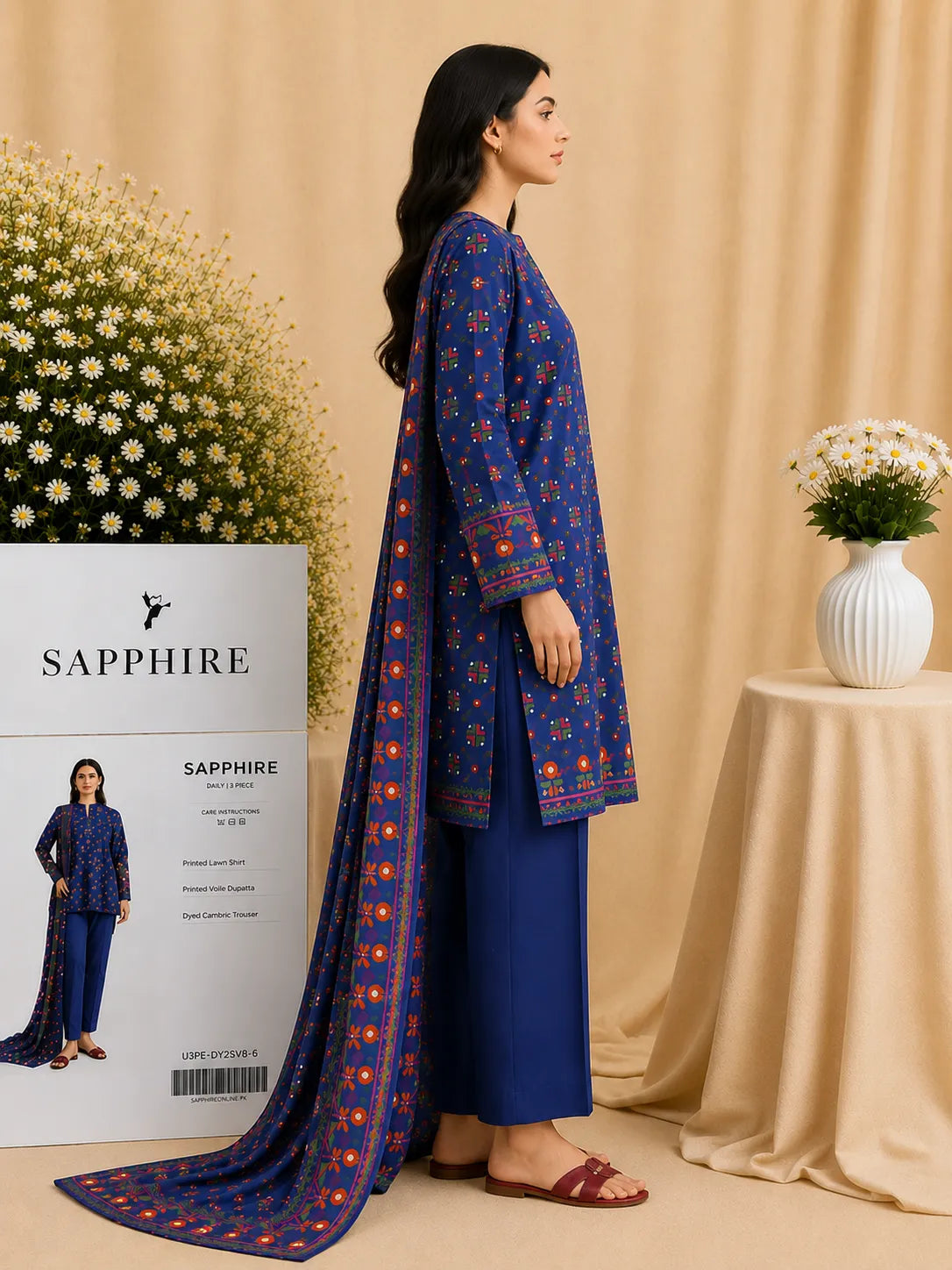 Sapphire 3-Piece Printed Lawn Suit – Premium Unstiched Collection