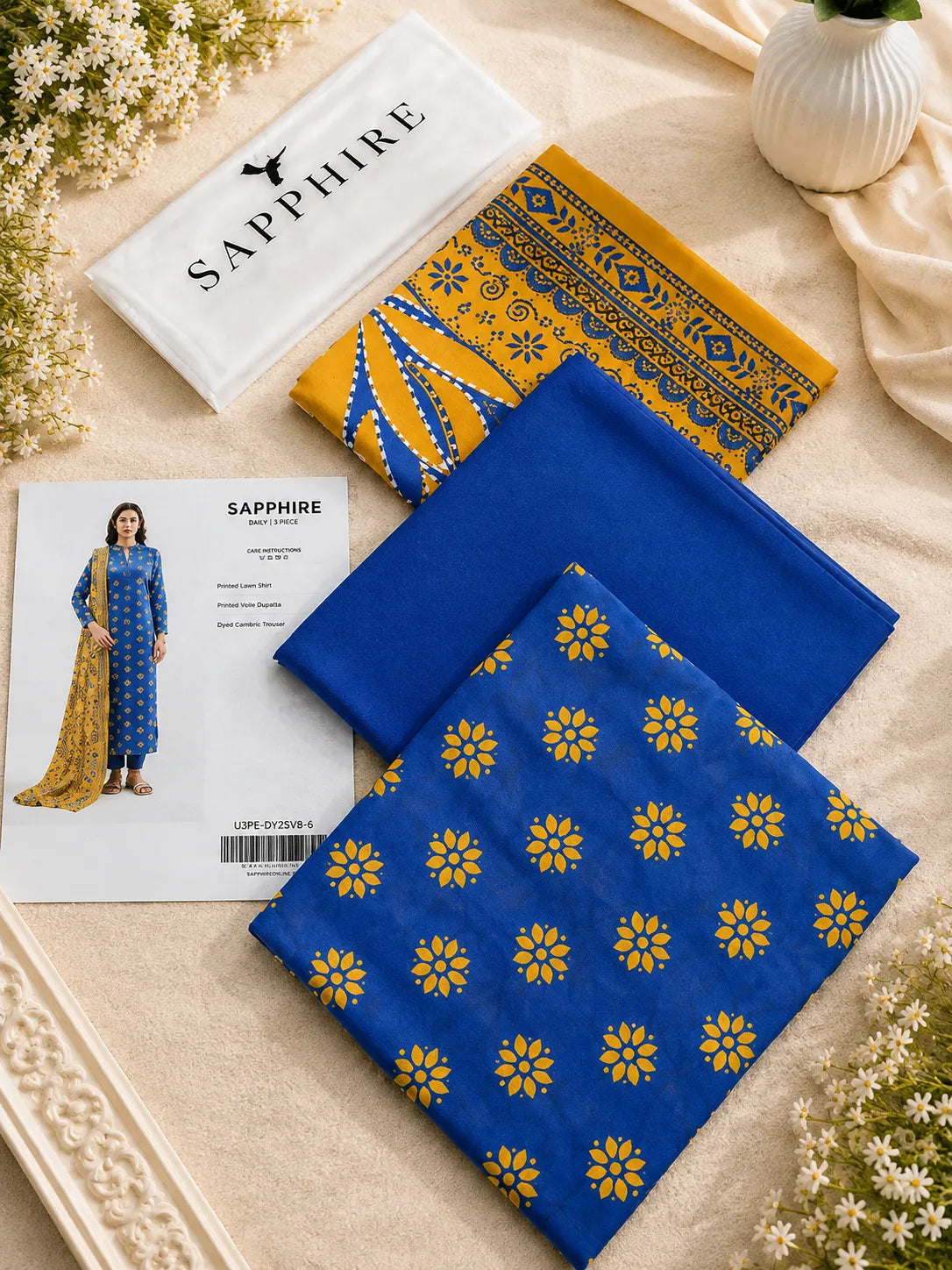 Sapphire 3-Piece Printed Lawn Suit – Premium Unstiched Collection