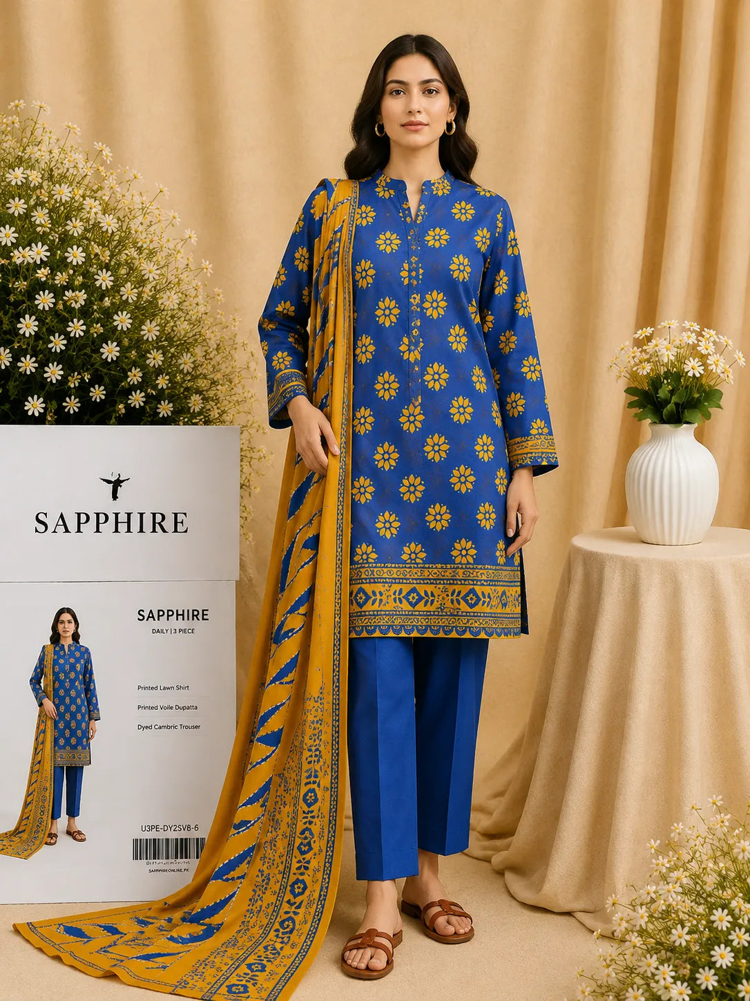 Sapphire 3-Piece Printed Lawn Suit – Premium Unstiched Collection