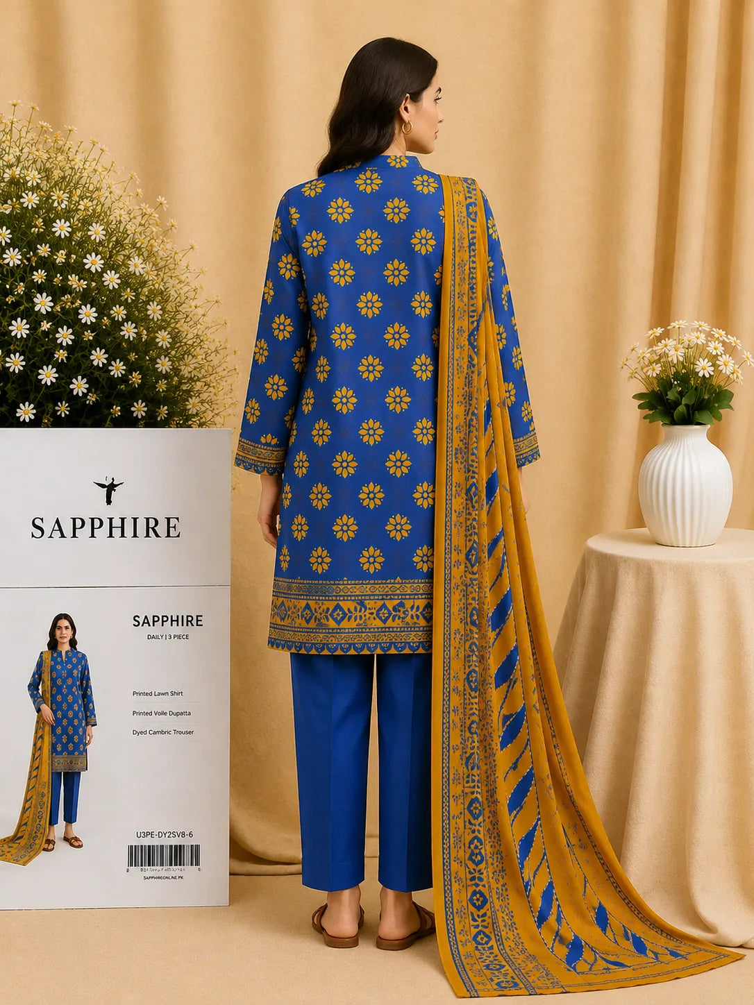 Sapphire 3-Piece Printed Lawn Suit – Premium Unstiched Collection