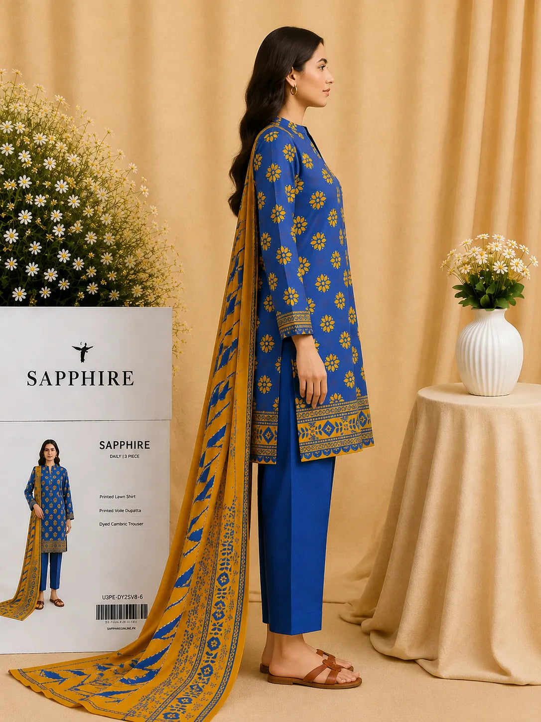 Sapphire 3-Piece Printed Lawn Suit – Premium Unstiched Collection