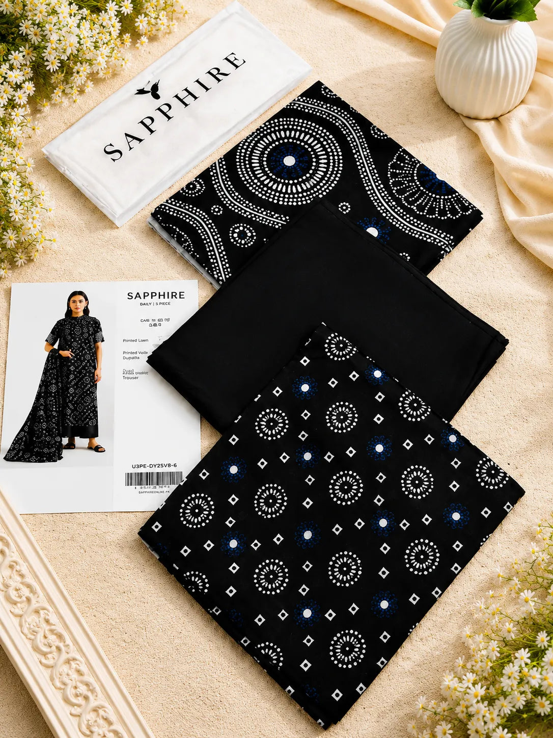 Sapphire 3-Piece Printed Lawn Suit – Premium Unstiched Collection