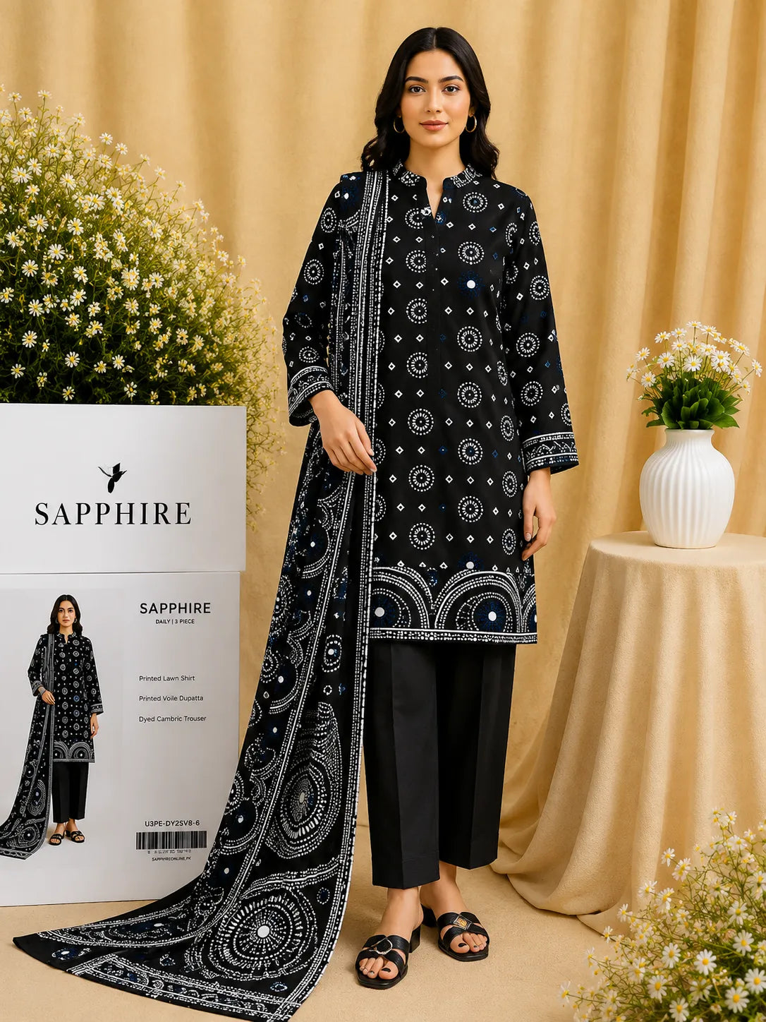 Sapphire 3-Piece Printed Lawn Suit – Premium Unstiched Collection