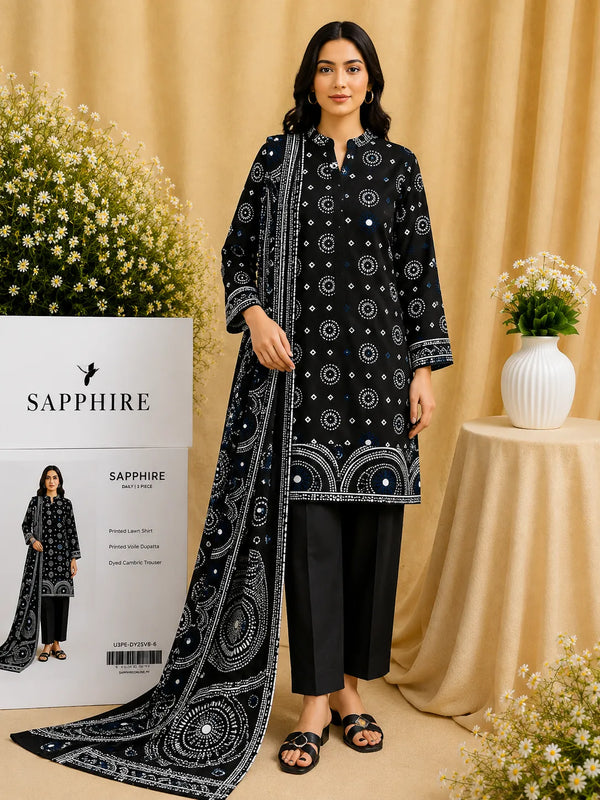Sapphire 3-Piece Printed Lawn Suit – Premium Unstiched Collection
