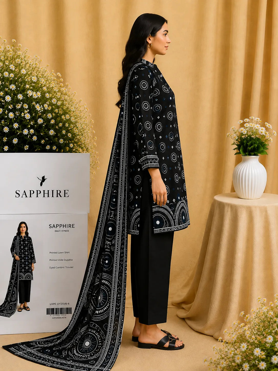 Sapphire 3-Piece Printed Lawn Suit – Premium Unstiched Collection