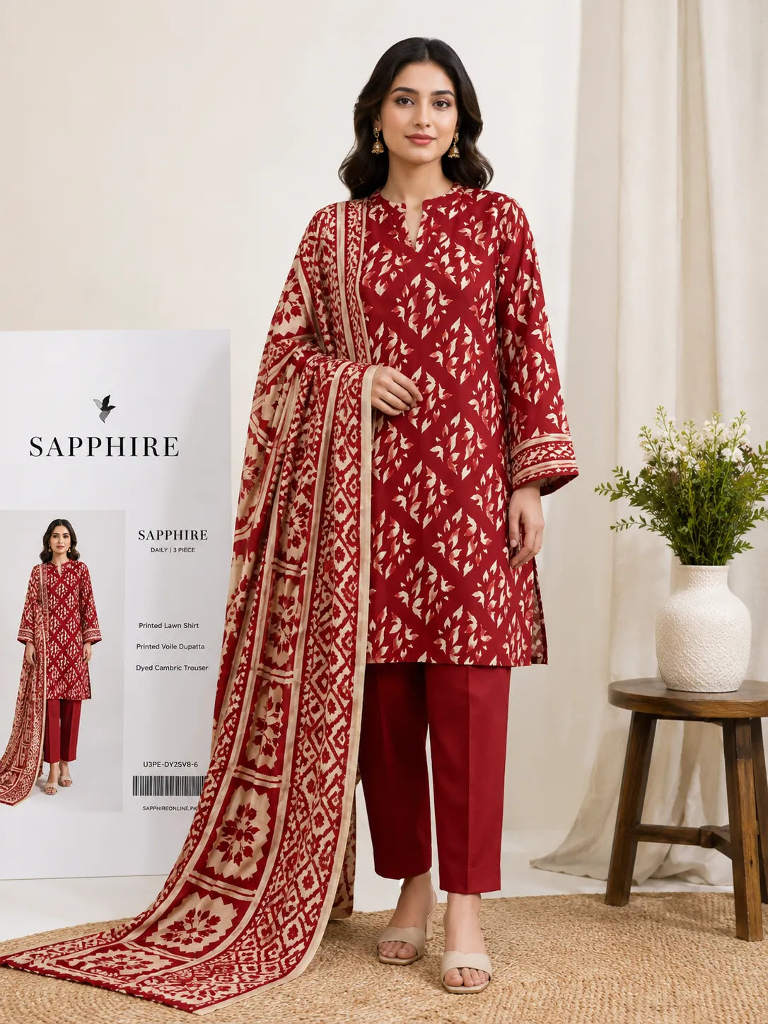 Sapphire 3-Piece Printed Lawn Suit – Premium Collection