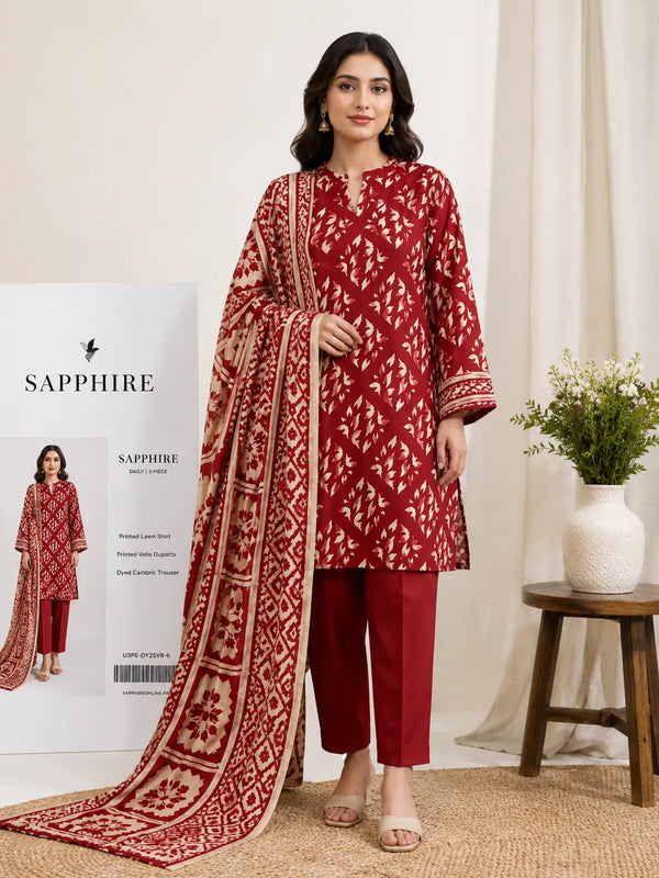 Sapphire 3-Piece Printed Lawn Suit – Premium Collection